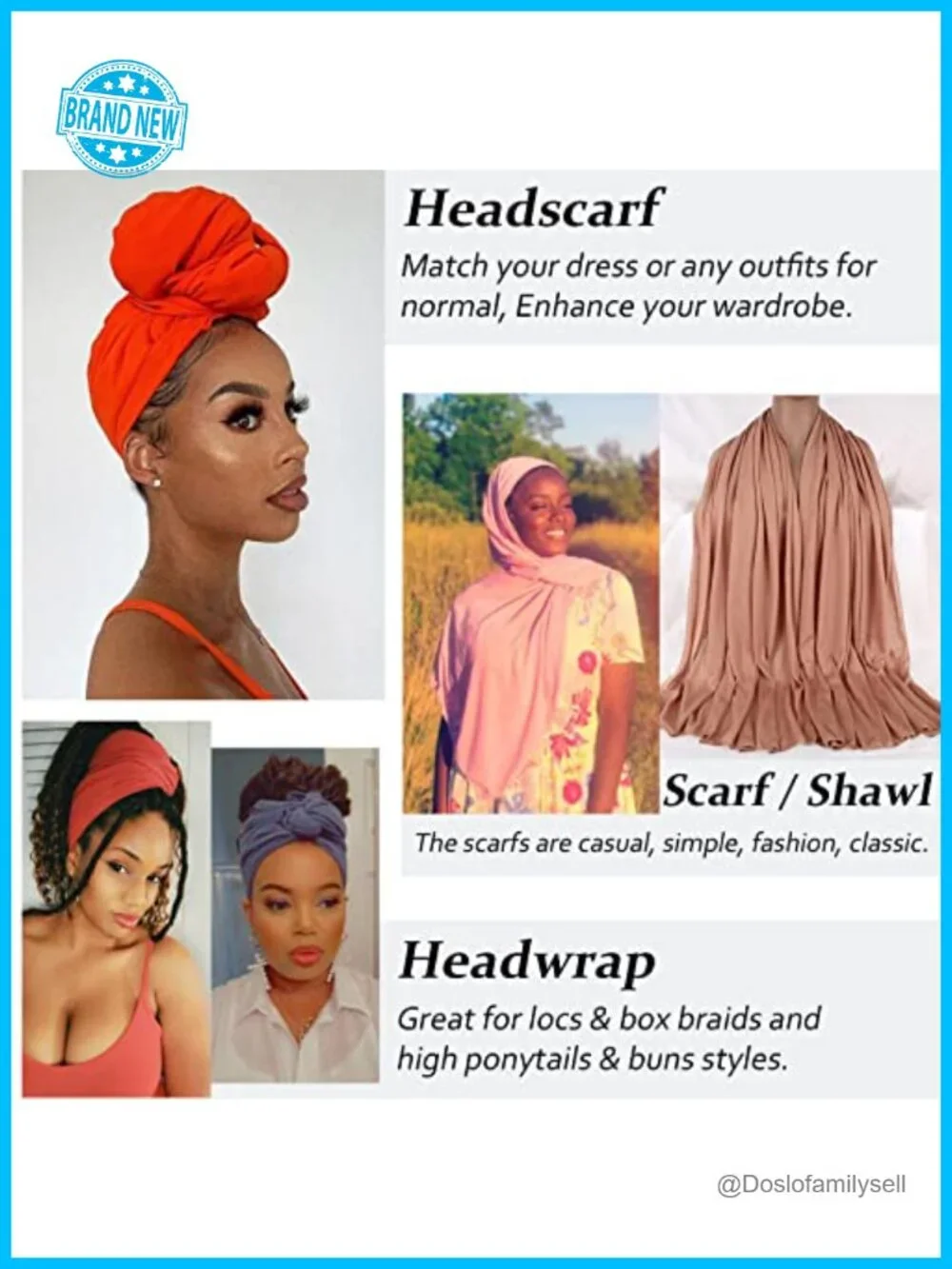4-Pack Stretch Jersey Head Wrap Turban Hairband Scarf Ultra Soft Breathable